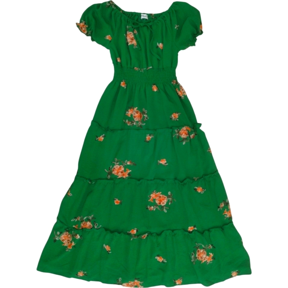 Anthropologie Green Maxi Dress with Orange Floral Print